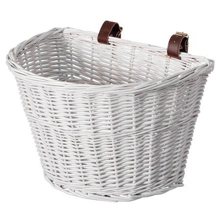 Wickerwise White Wicker Front Cargo Bike Basket with Stylish Faux Leather Straps QI003420.W